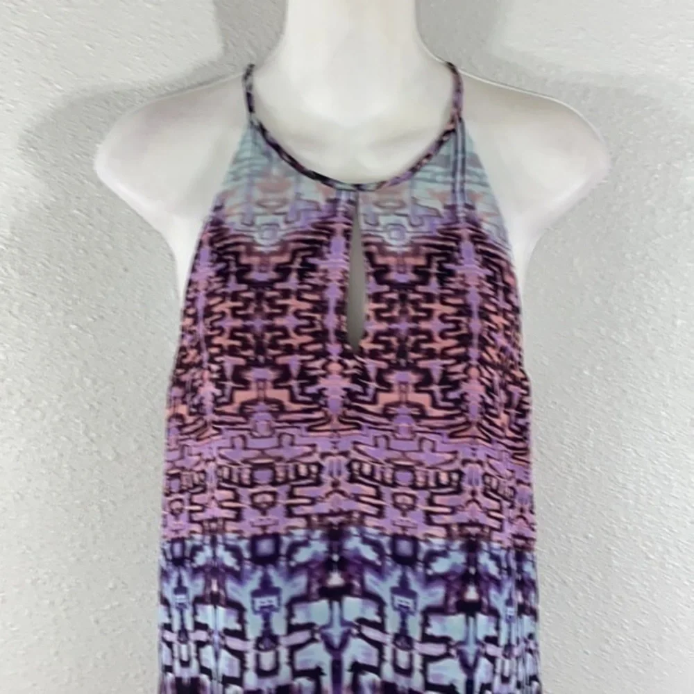 Parker blue purple abstract halter swing dress BB27